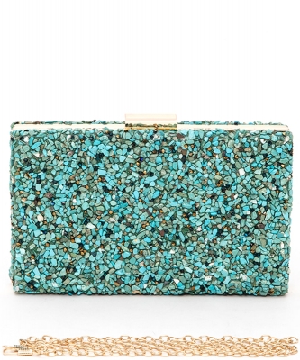 Mix Gem Stone Druzy Box Clutch F1688 BLUE